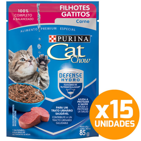 Purina Cat Chow Hydro Gatitos Carne 85Gr Pack 15 Unidades
