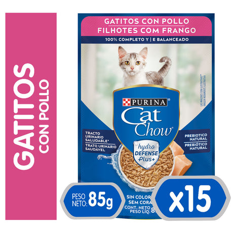 Purina Cat Chow Hydro Gatitos Pollo 85Gr Pack 15 Unidades