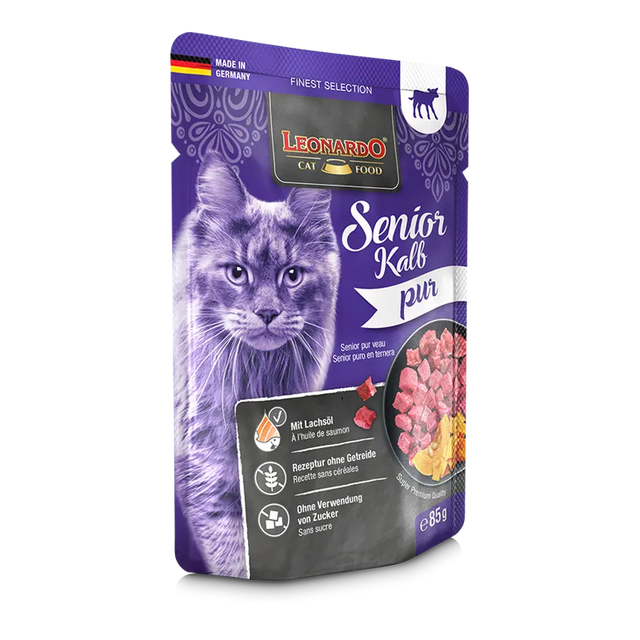  Leonardo Senior Puro Ternera 85 g | Alimento Húmedo Monoproteico para Gatos Senior Sin Cereales