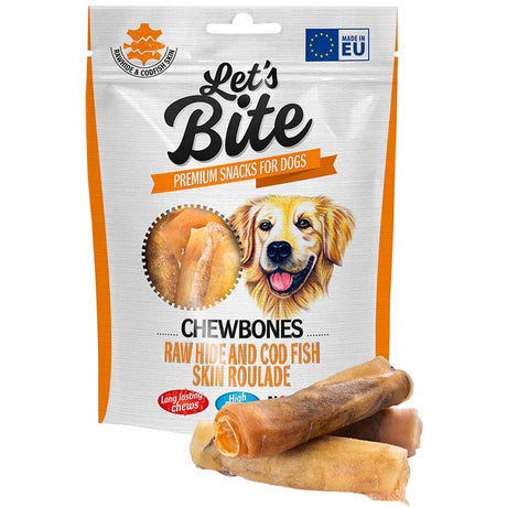 Alimento para Perros Let S Bite Snack Chewbones Raw Hide And Cod Fish Skin Roulade 150 Gr