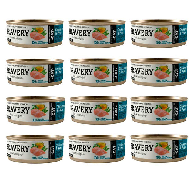  Lata Bravery Alimento Humedo Para Gato Adulto Pechuga De Pollo Y Arvejas 70Gr X12 Un