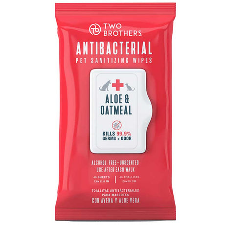 Toallitas Húmedas para Perros Two Brothers Toallitas Antibacterial Aloe Vera Y Avena 40 Unidades